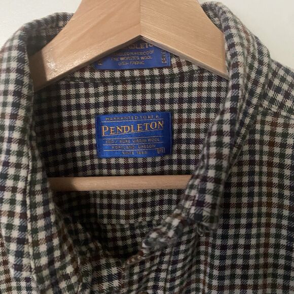 Pendleton Shirt XL Men’s Wool Houndstooth Plaid Brown Sir Button Vintage Fall - Picture 10 of 10